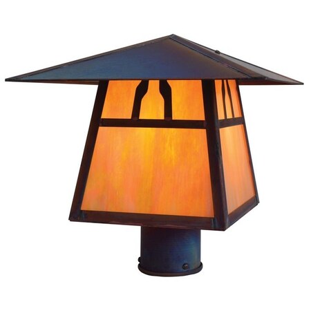 Arroyo Craftsman 12" Carmel Post Mount With T-Bar Overlay, Raw Copper, Off White Glass CP-12TOF-RC